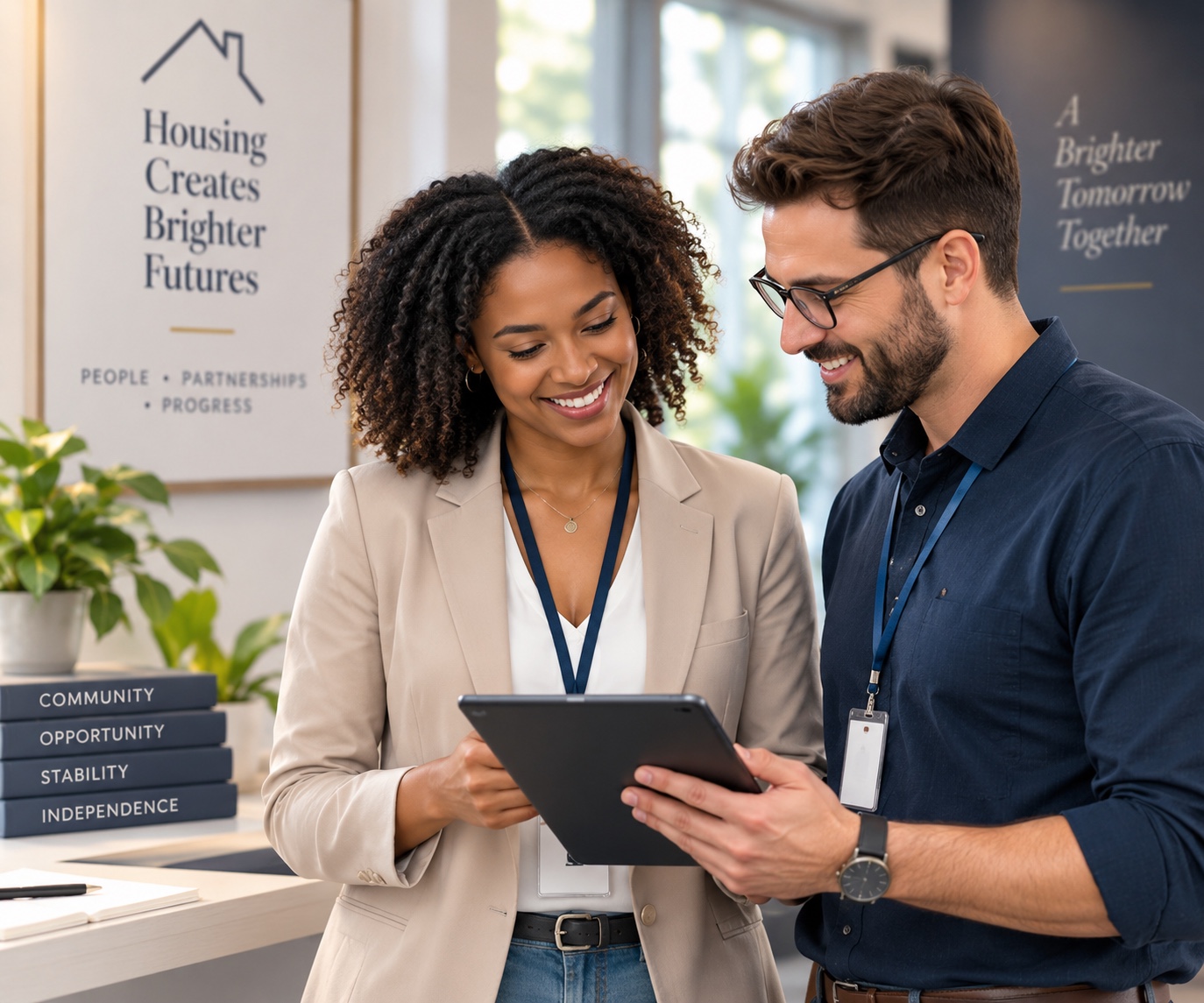 Referral professionals collaborating over a housing application